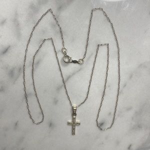 Sterling paper clip silver chain with charm cross‎ 925